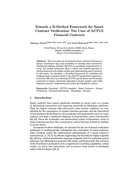 cover for paper Towards a B-Method Framework for Smart Contract Verification: The Case of ACTUS Financial Contracts